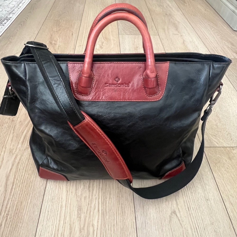 Samsonite Heritage Industries Black Burgundy Leather Tote Bag  Crossbody